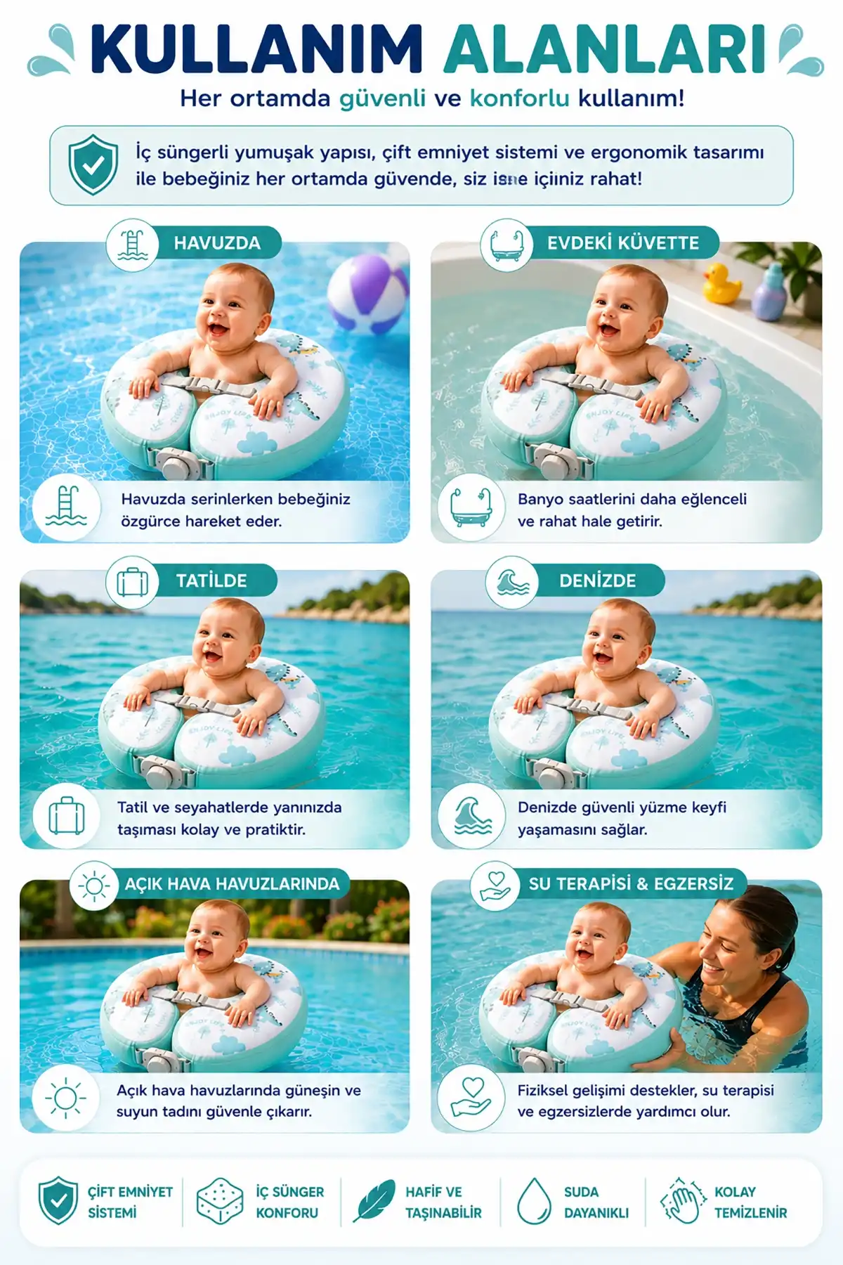 ToyFlyer Sünger Dolgulu Şişirme Gerektirmeyen Bebek Yüzme Simidi – Yeşil Dino 0-12 Ay NR016