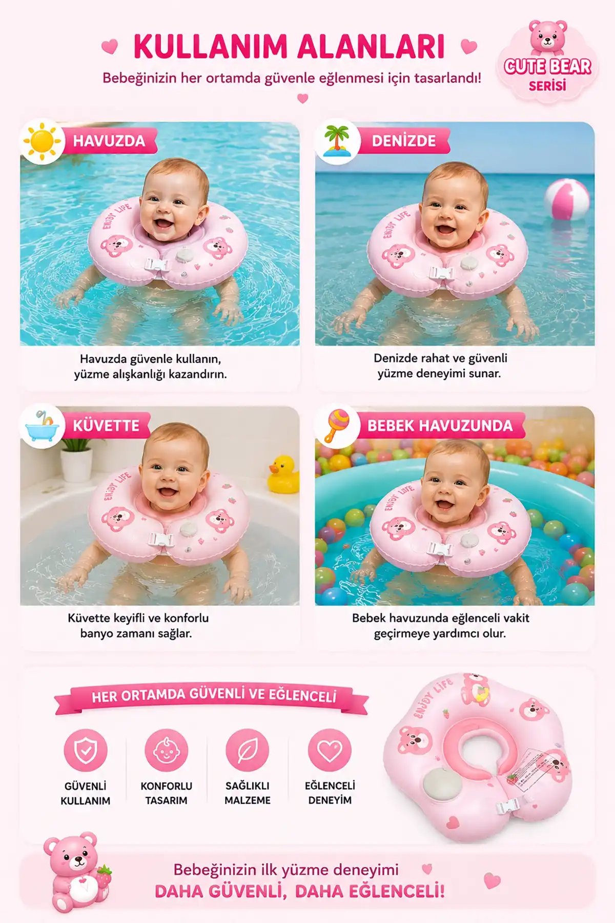 ToyFlyer Pompa Gerektirmeyen Bebek Boyun Yüzme Simidi – Çift Emniyet Tokalı 0-12 Ay NR005