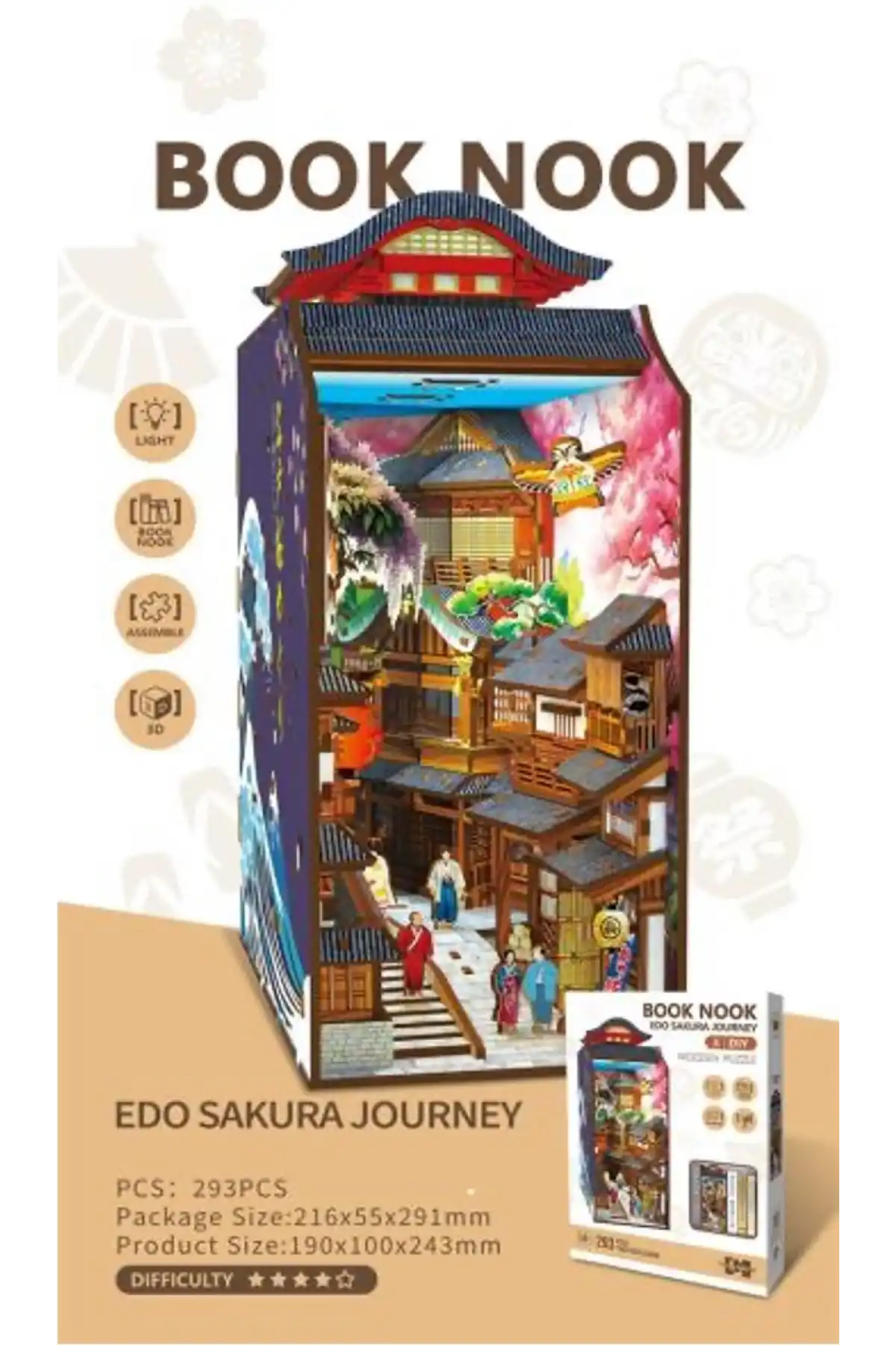 3D Puzzle Ahşap Minyatür Maket Kiti DIY Kendin Yap Japan, Sakura Sokak 293 Parça