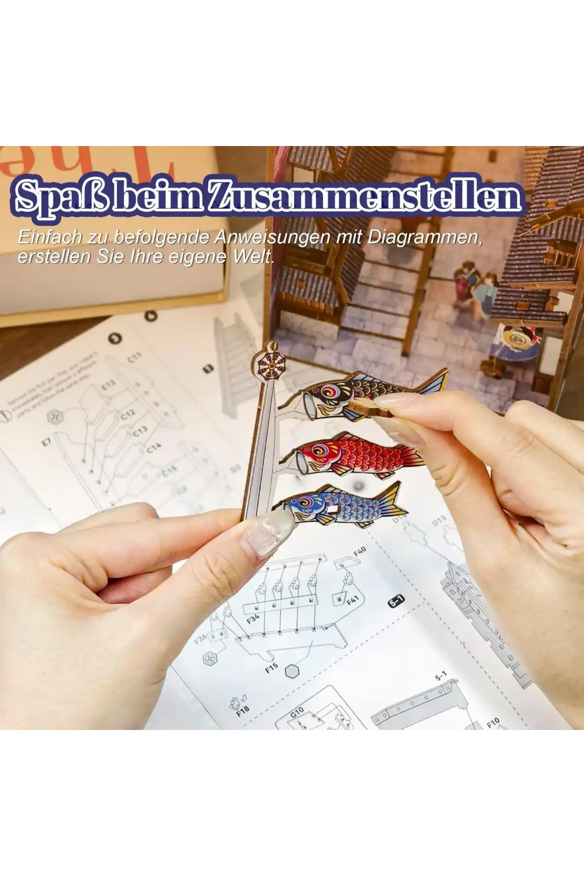 3D Puzzle Ahşap Minyatür Maket Kiti DIY Kendin Yap Japan, Sakura Sokak 293 Parça