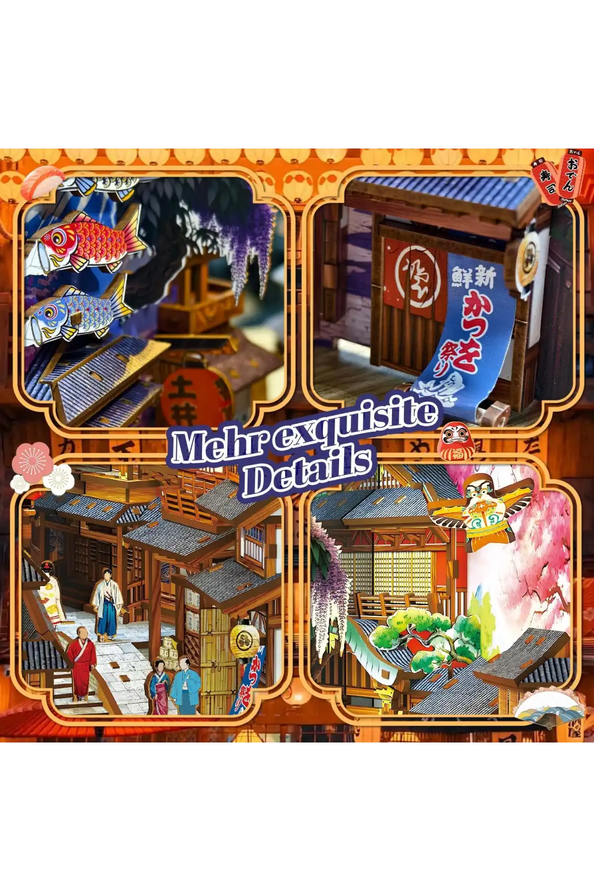 3D Puzzle Ahşap Minyatür Maket Kiti DIY Kendin Yap Japan, Sakura Sokak 293 Parça