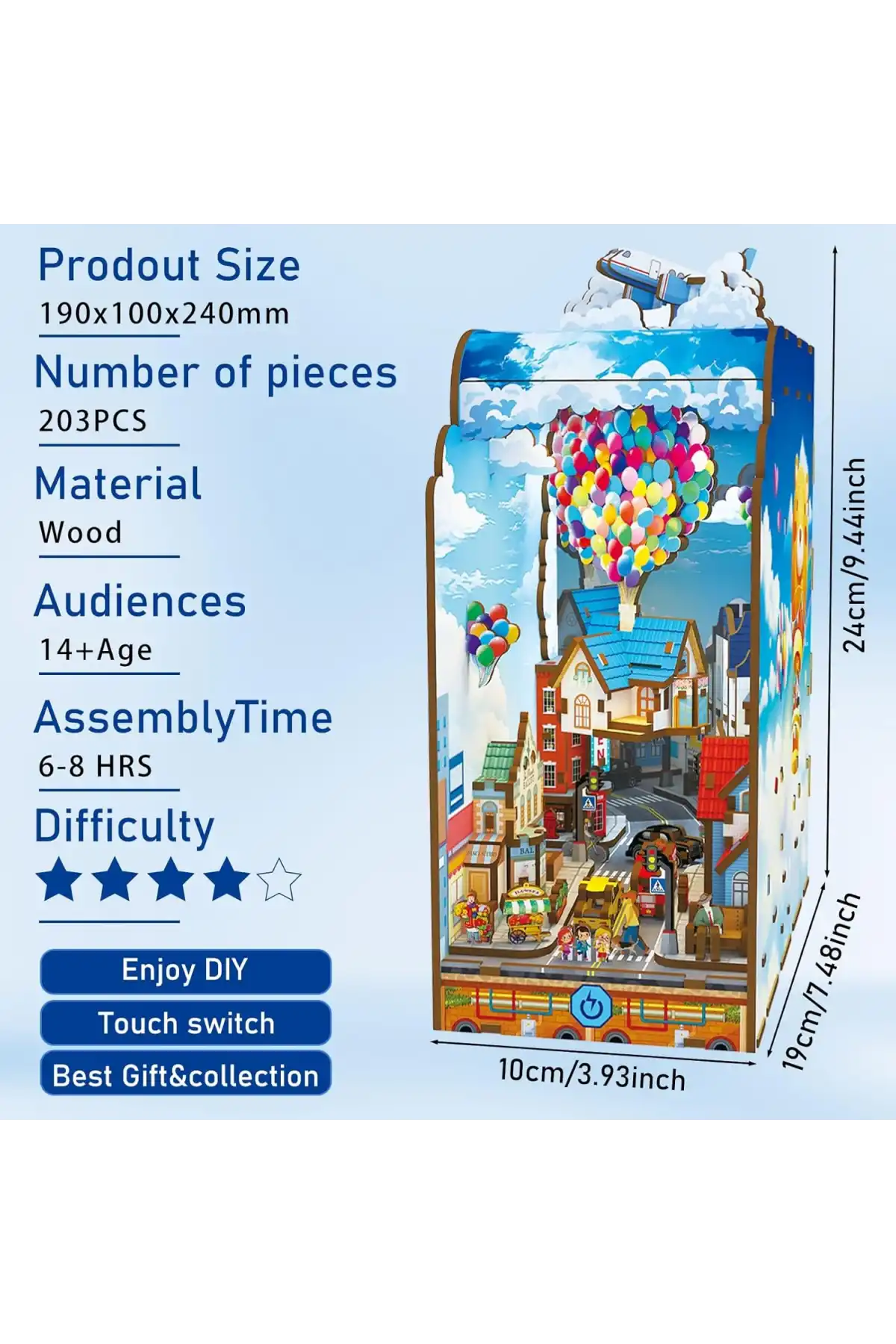 3D Puzzle Ahşap Minyatür Maket Kiti DIY Kendin Yap Balonlu Ev 203 Parça