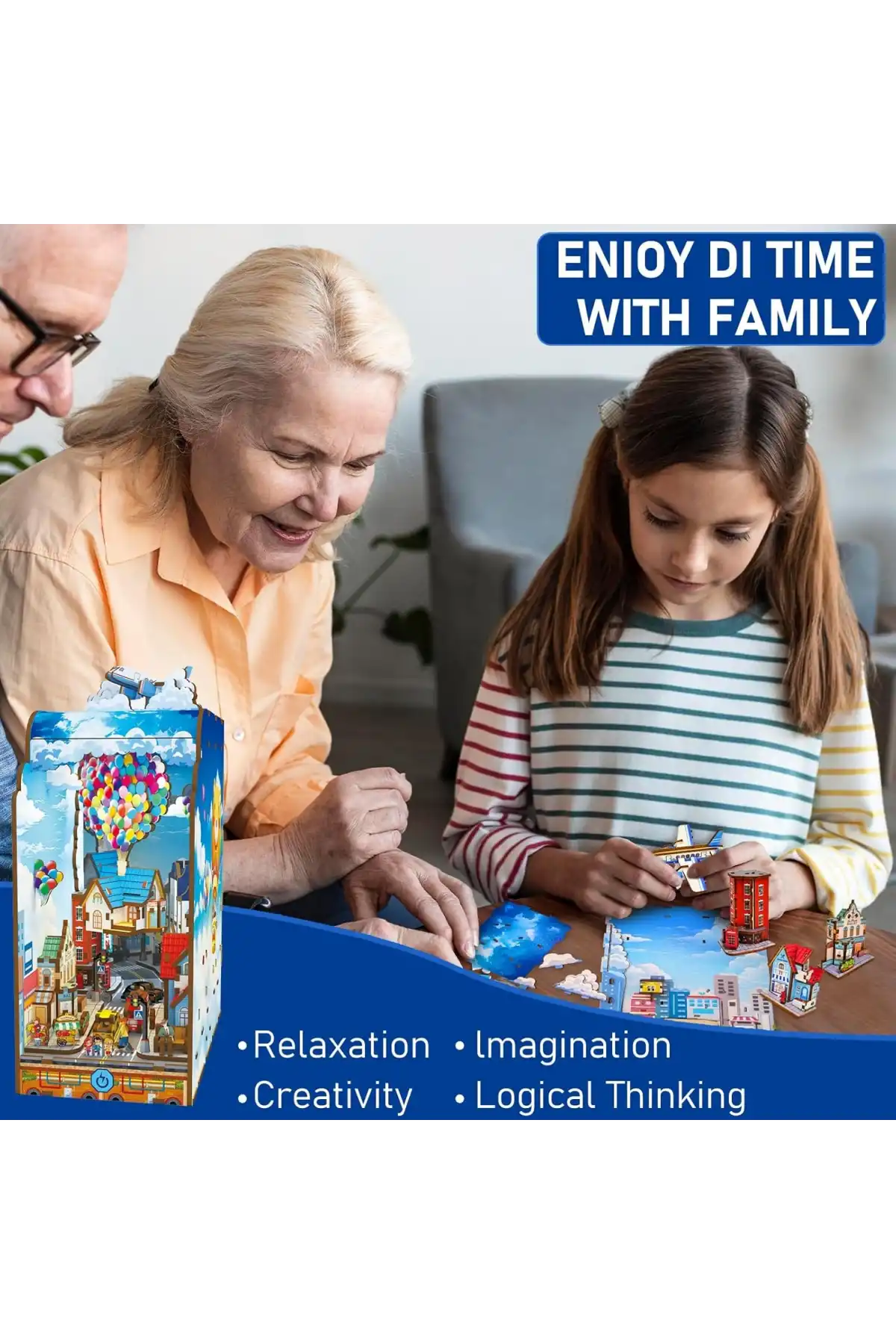 3D Puzzle Ahşap Minyatür Maket Kiti DIY Kendin Yap Balonlu Ev 203 Parça