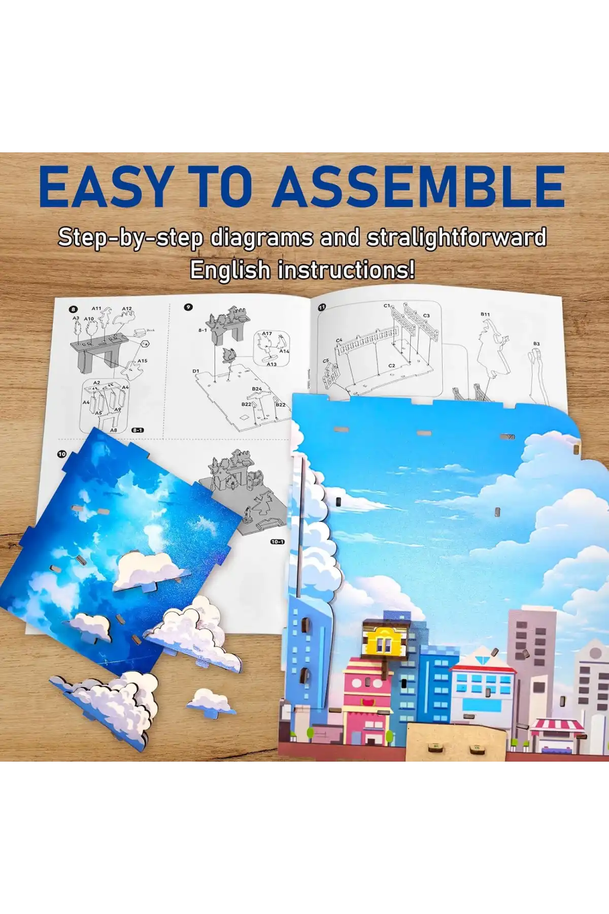 3D Puzzle Ahşap Minyatür Maket Kiti DIY Kendin Yap Balonlu Ev 203 Parça
