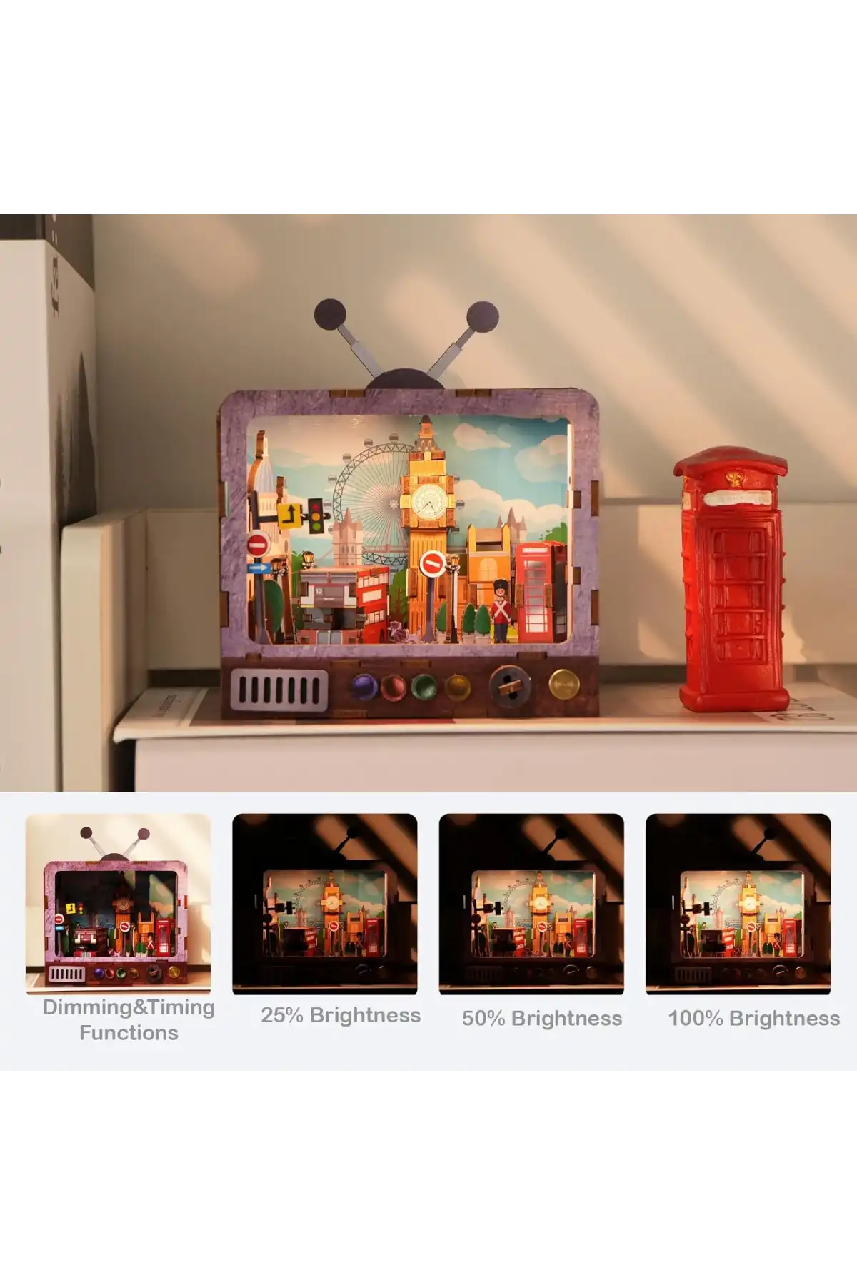 3D Puzzle Ahşap Minyatür Maket Kiti DIY Kendin Yap London Streets 97 Parça Işıklı