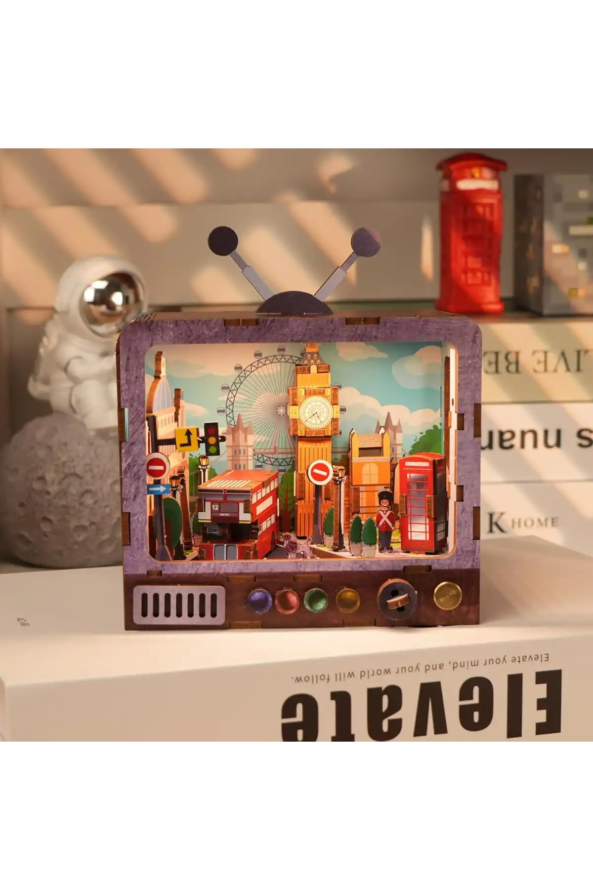 3D Puzzle Ahşap Minyatür Maket Kiti DIY Kendin Yap London Streets 97 Parça Işıklı