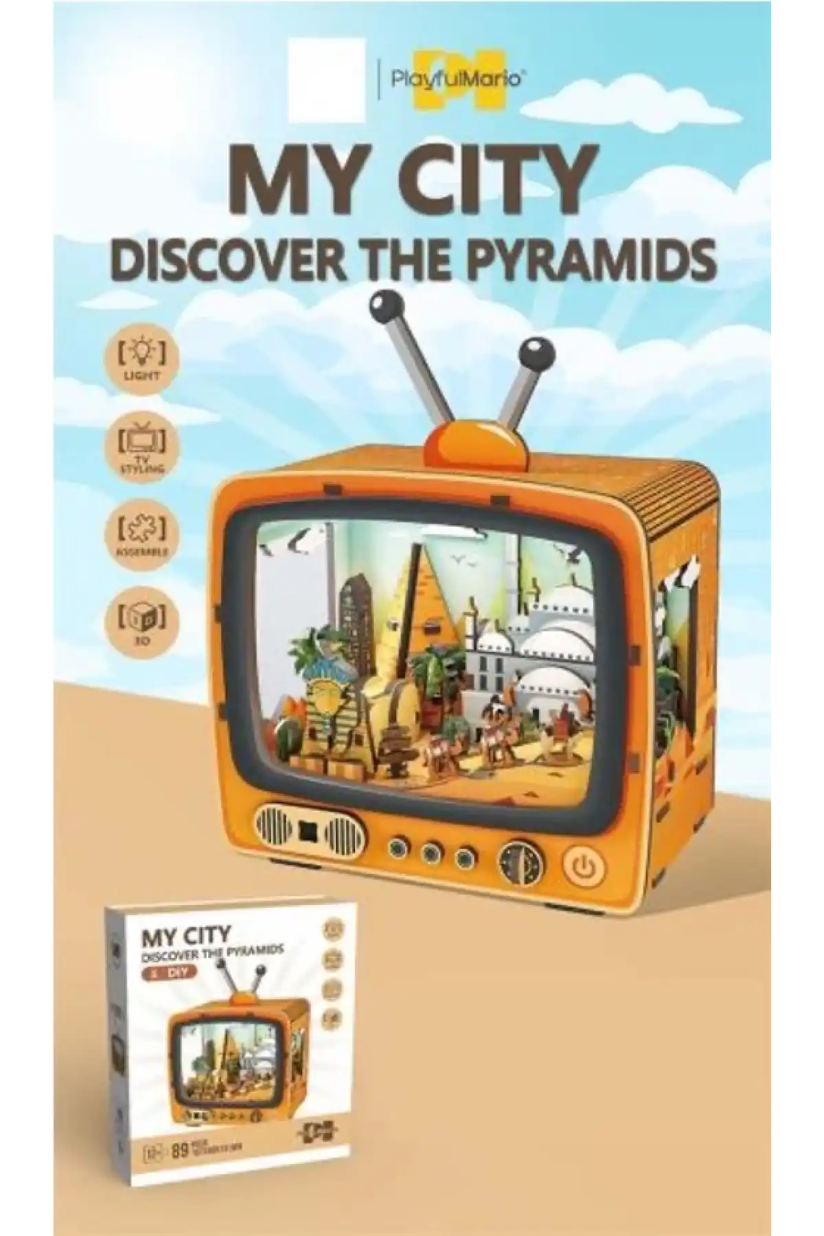 3D Puzzle Ahşap Minyatür Maket Kiti DIY Kendin Yap Piramitler 89 Parça Işıklı