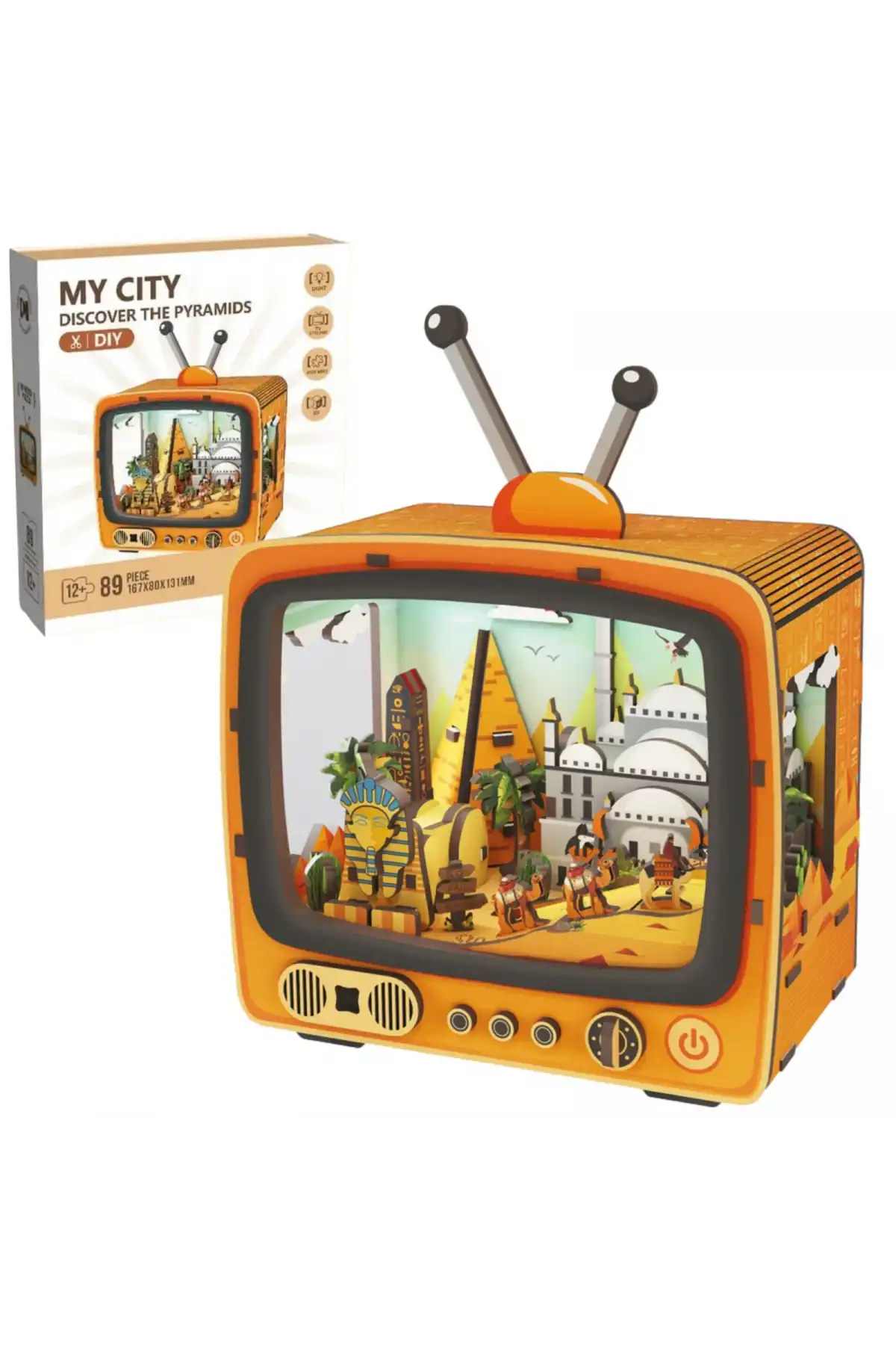 3D Puzzle Ahşap Minyatür Maket Kiti DIY Kendin Yap Piramitler 89 Parça Işıklı