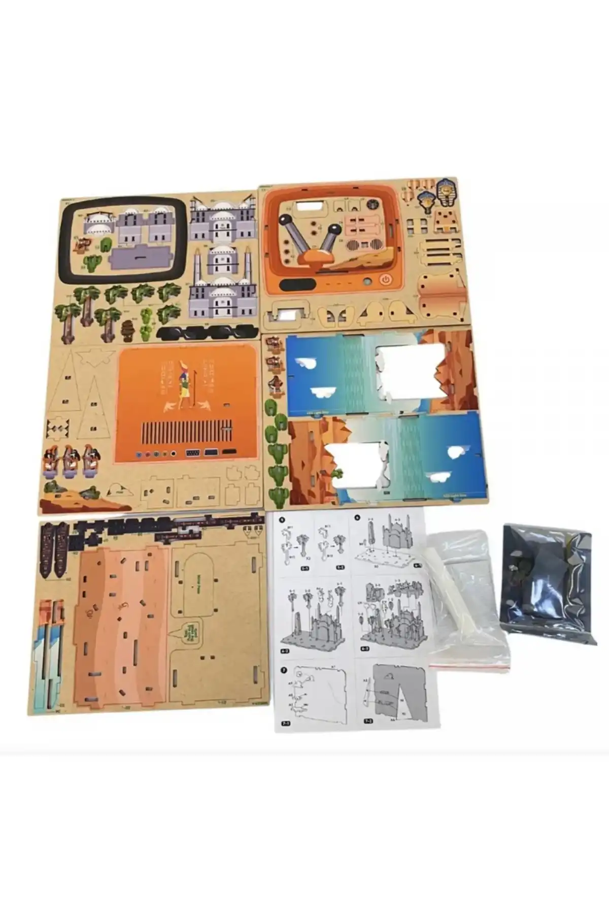 3D Puzzle Ahşap Minyatür Maket Kiti DIY Kendin Yap Piramitler 89 Parça Işıklı