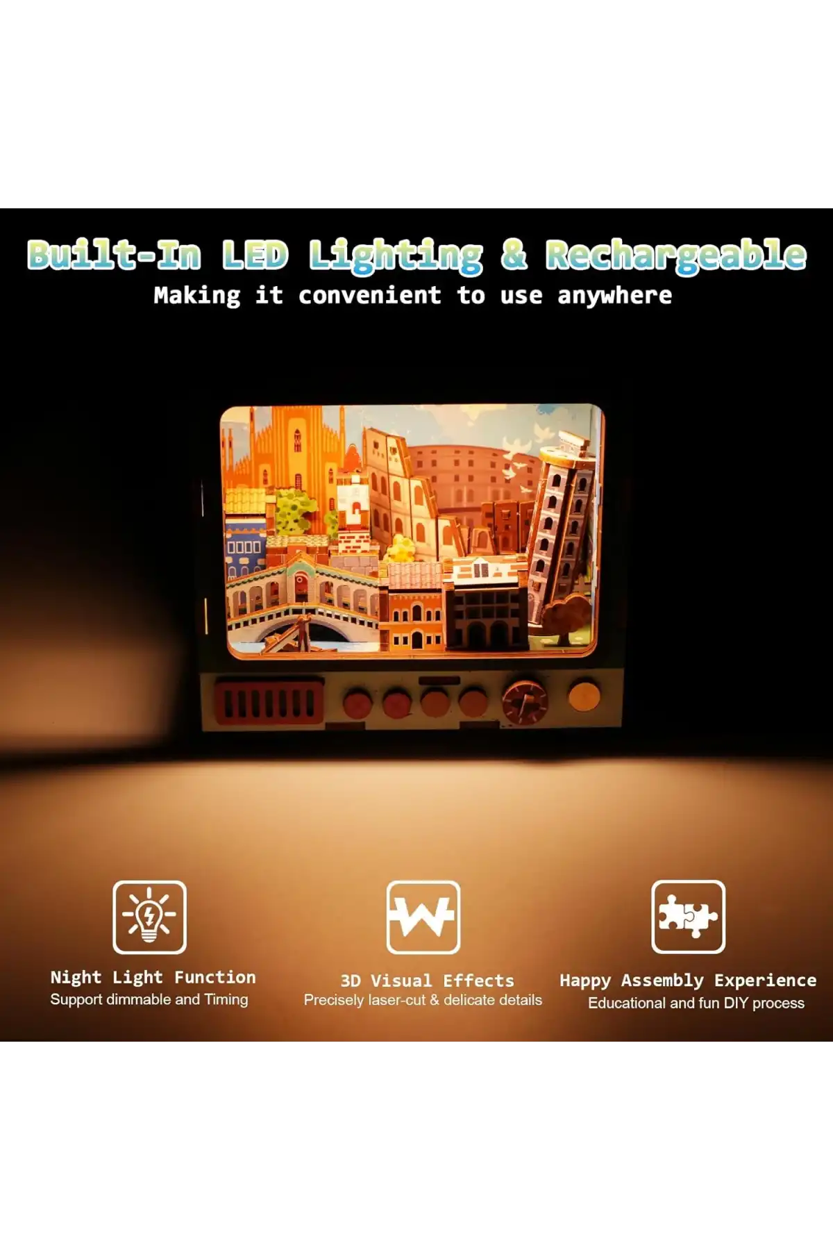 3D Puzzle Ahşap Minyatür Maket Kiti DIY Kendin Yap Venice 139 Parça Işıklı