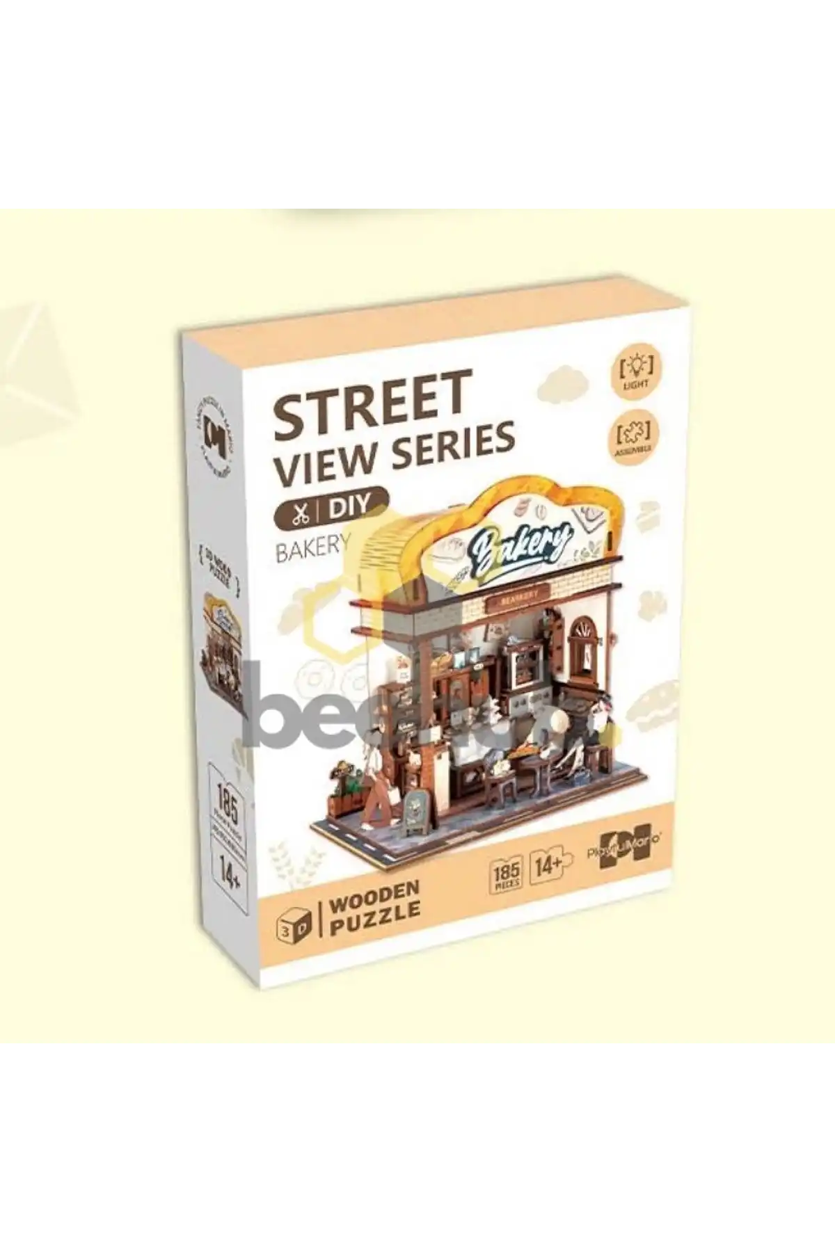 3D Puzzle Ahşap Minyatür Maket Kiti DIY Kendin Yap Fırın 179 Parça Işıklı