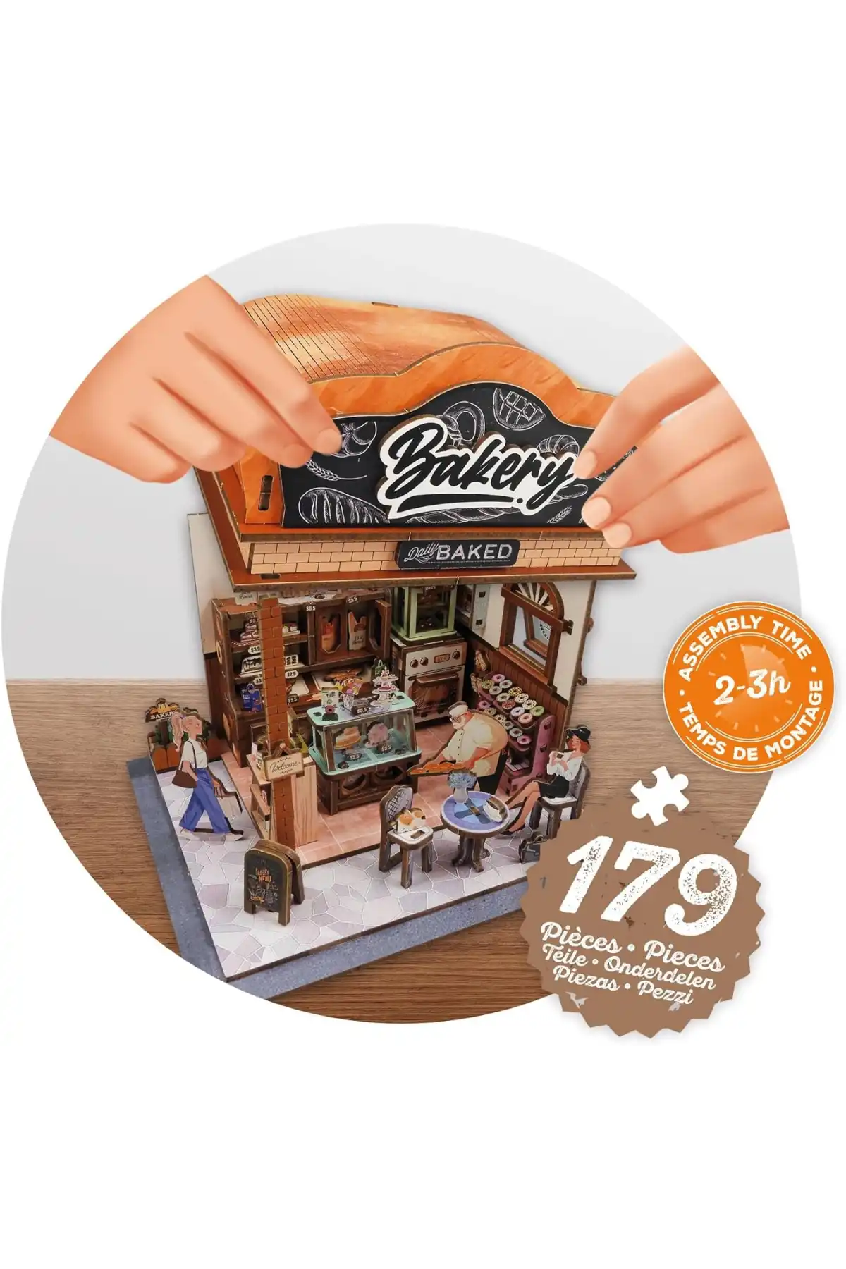 3D Puzzle Ahşap Minyatür Maket Kiti DIY Kendin Yap Fırın 179 Parça Işıklı
