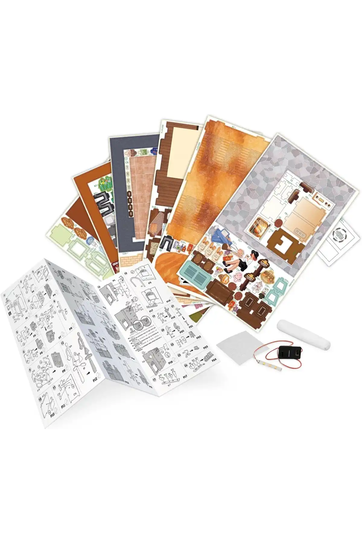 3D Puzzle Ahşap Minyatür Maket Kiti DIY Kendin Yap Fırın 179 Parça Işıklı