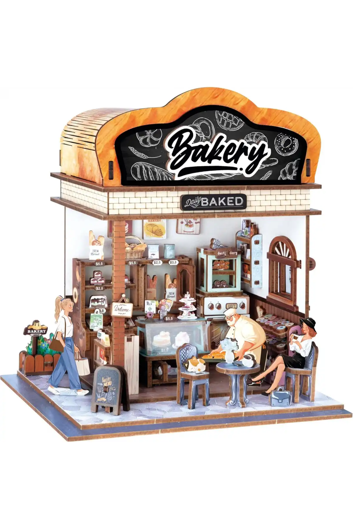 3D Puzzle Ahşap Minyatür Maket Kiti DIY Kendin Yap Fırın 179 Parça Işıklı