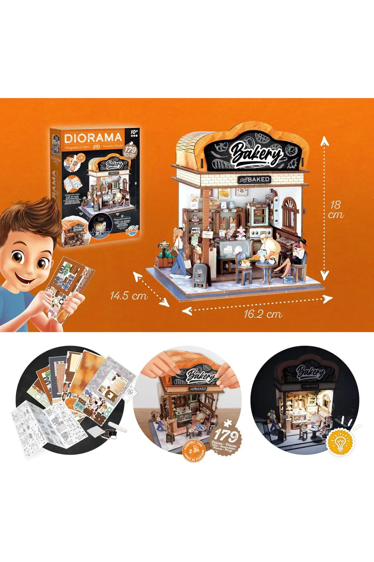 3D Puzzle Ahşap Minyatür Maket Kiti DIY Kendin Yap Fırın 179 Parça Işıklı