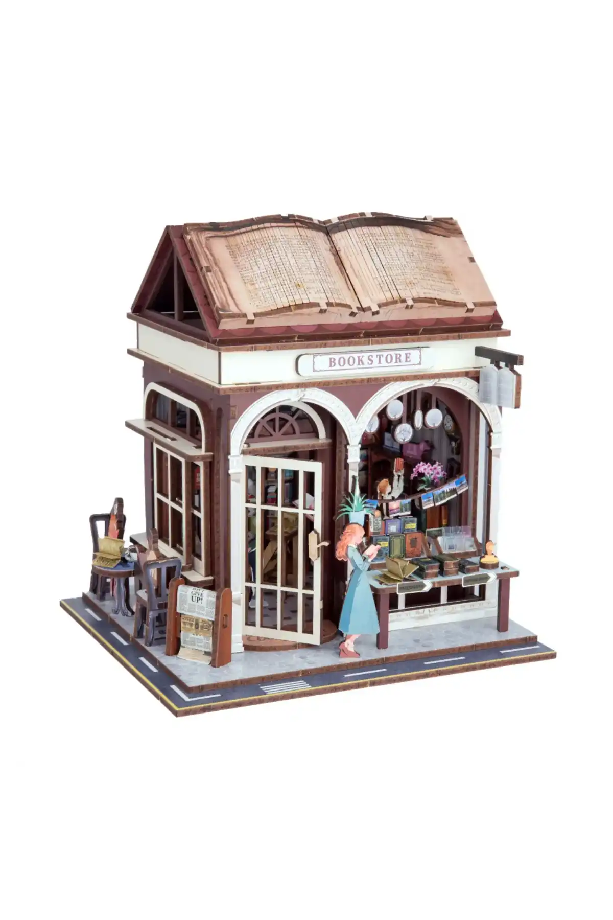3D Puzzle Ahşap Minyatür Maket Kiti DIY Kendin Yap Kitap Dükkanı Işıklı 146 Parça