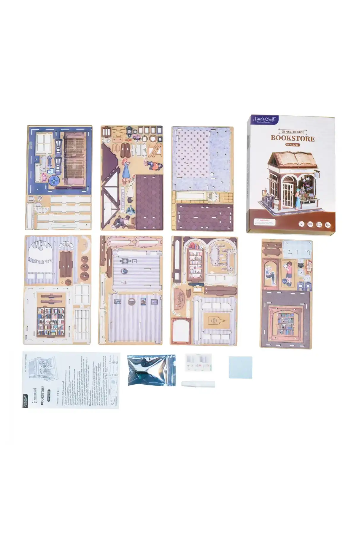3D Puzzle Ahşap Minyatür Maket Kiti DIY Kendin Yap Kitap Dükkanı Işıklı 146 Parça
