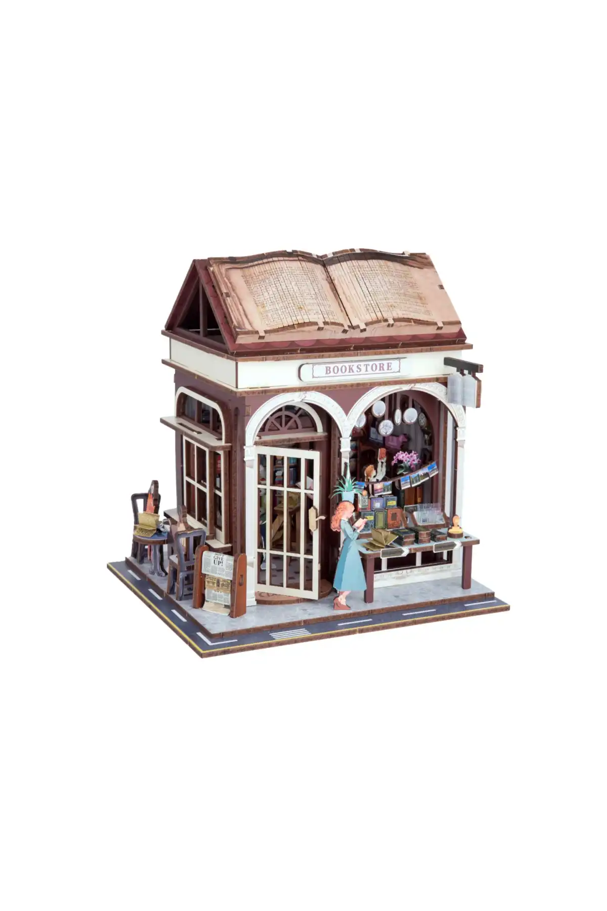 3D Puzzle Ahşap Minyatür Maket Kiti DIY Kendin Yap Kitap Dükkanı Işıklı 146 Parça