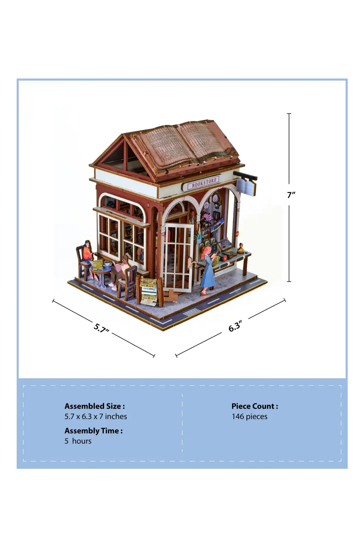 3D Puzzle Ahşap Minyatür Maket Kiti DIY Kendin Yap Kitap Dükkanı Işıklı 146 Parça