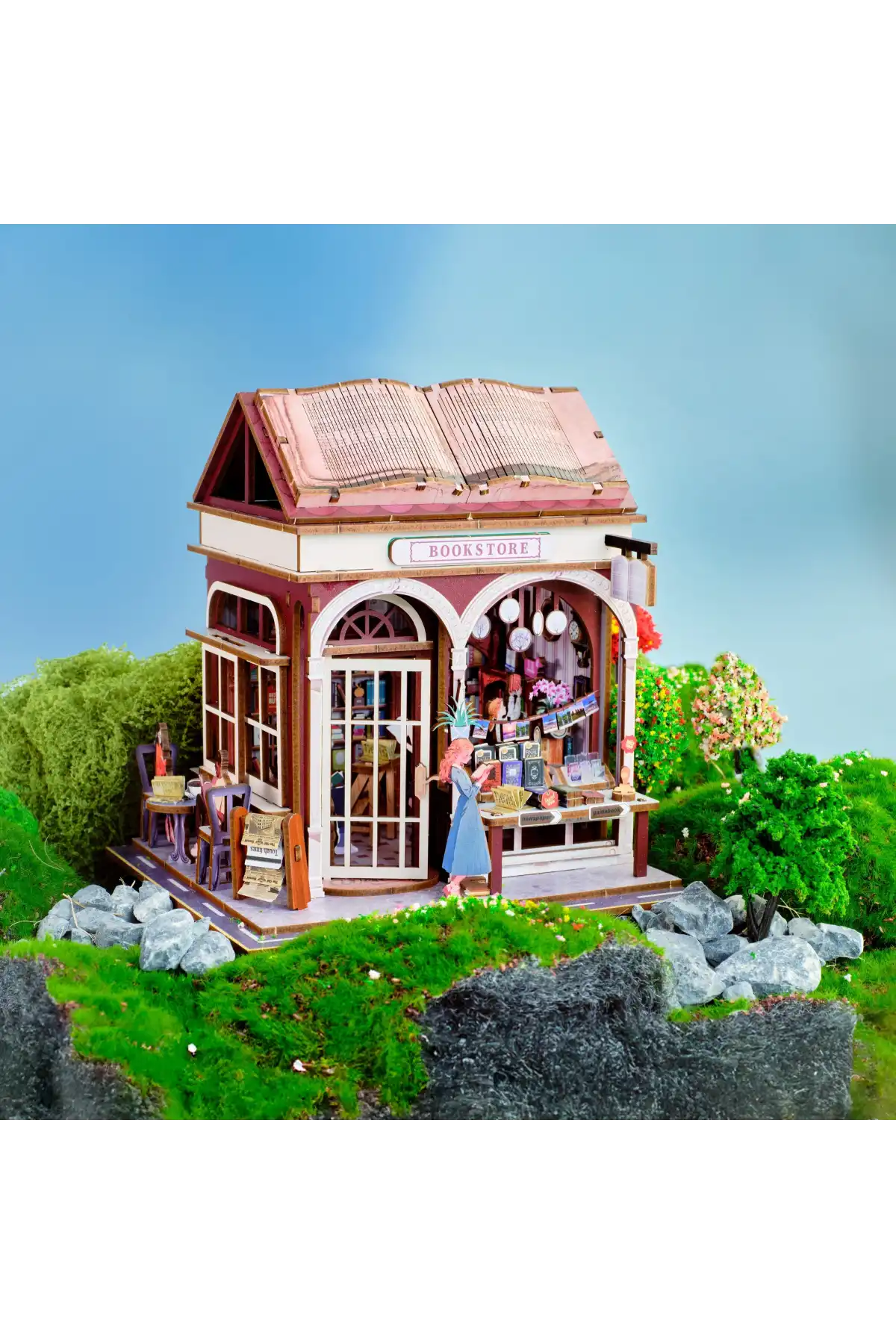 3D Puzzle Ahşap Minyatür Maket Kiti DIY Kendin Yap Kitap Dükkanı Işıklı 146 Parça