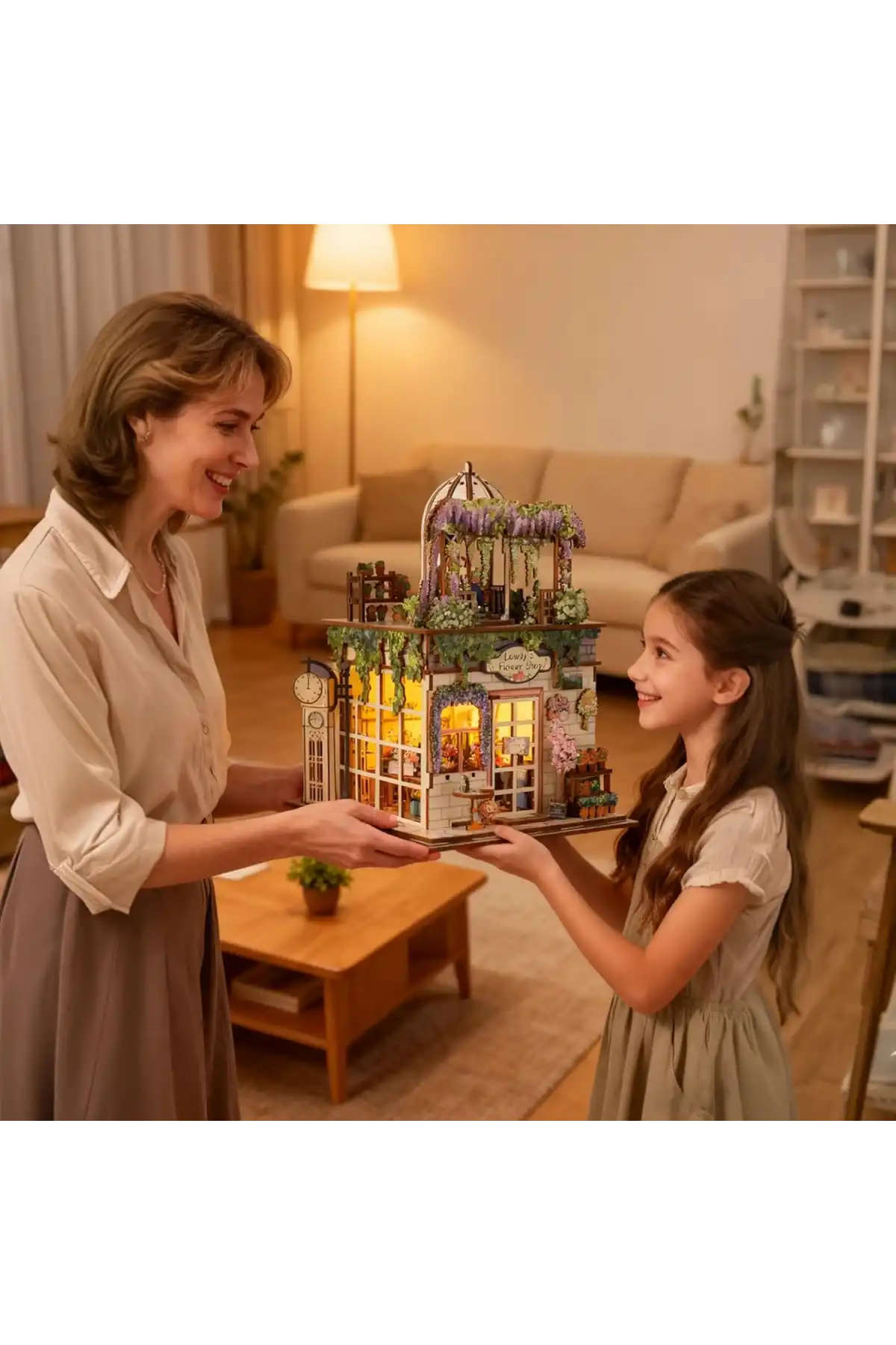 3D Puzzle Ahşap Minyatür Maket Kiti DIY Kendin Yap Çiçek Dükkanı Işıklı 243 Parça