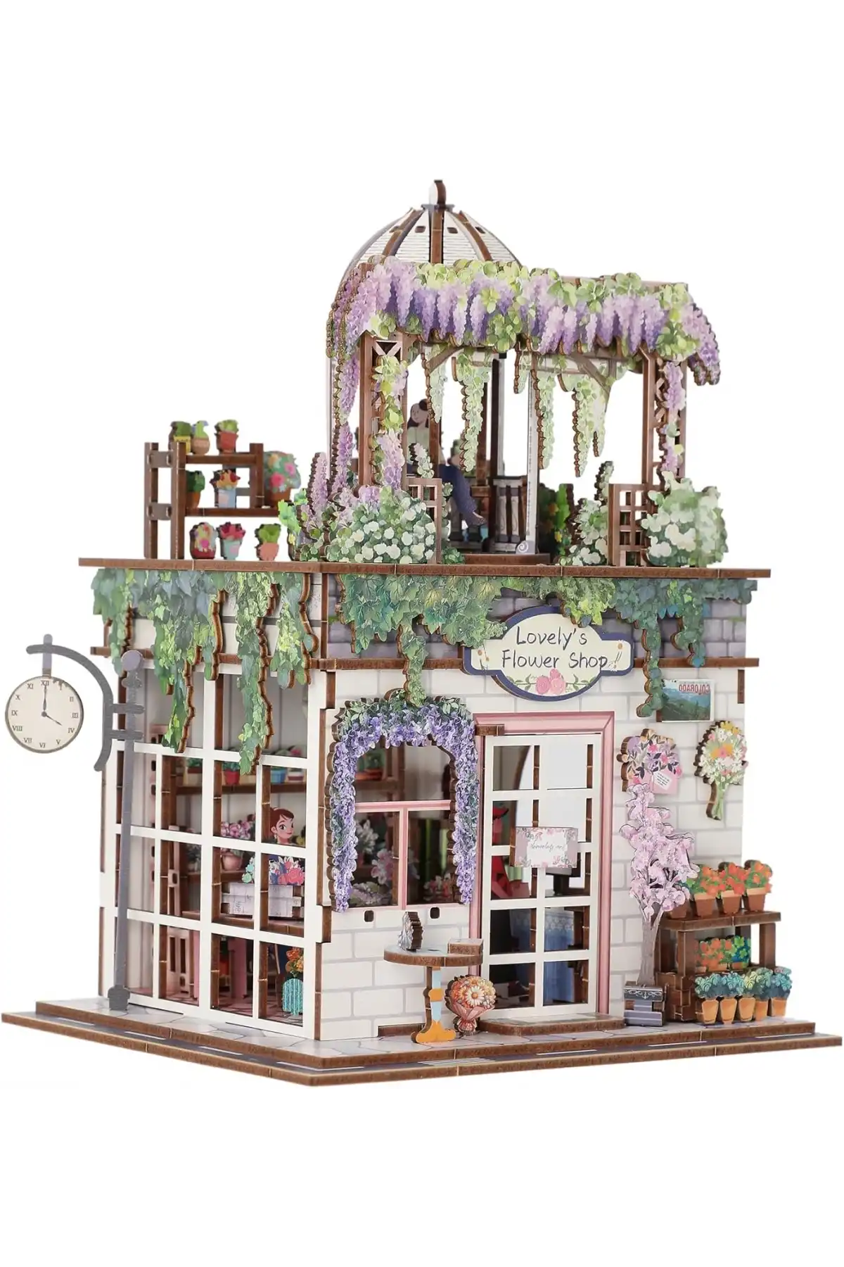 3D Puzzle Ahşap Minyatür Maket Kiti DIY Kendin Yap Çiçek Dükkanı Işıklı 243 Parça