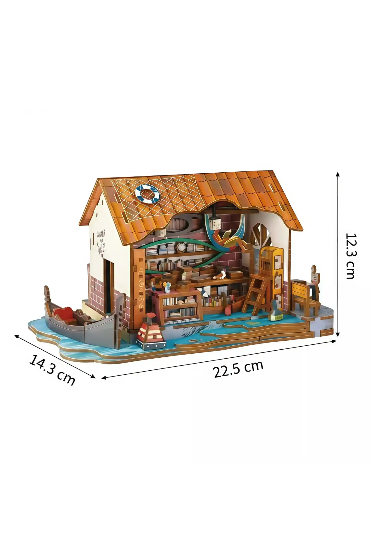 3D Puzzle Ahşap Minyatür Maket Kiti DIY Kendin Yap Kitapçı Işıklı 266 Parça