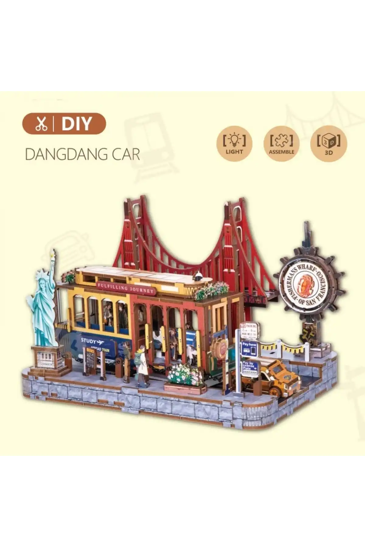 3D Puzzle Ahşap Minyatür Maket Kiti DIY Kendin Yap Garaj Işıklı 210 Parça