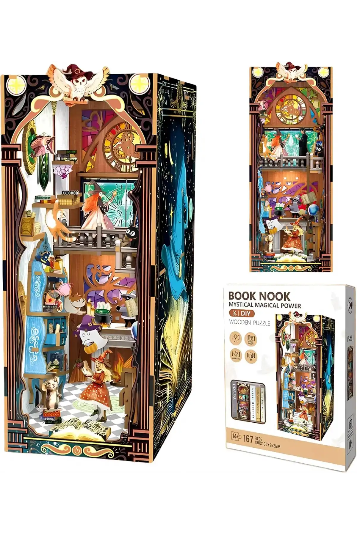 3D Puzzle Ahşap Minyatür Maket Kiti DIY Kendin Yap Mistik Oda Işıklı 167 Parça