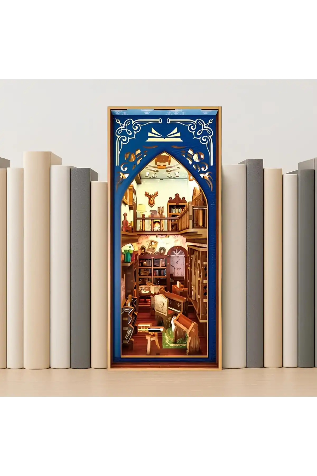 3D Puzzle Ahşap Minyatür Maket Kiti DIY Kendin Yap Retro Kitap Evi Işıklı 223 Parça