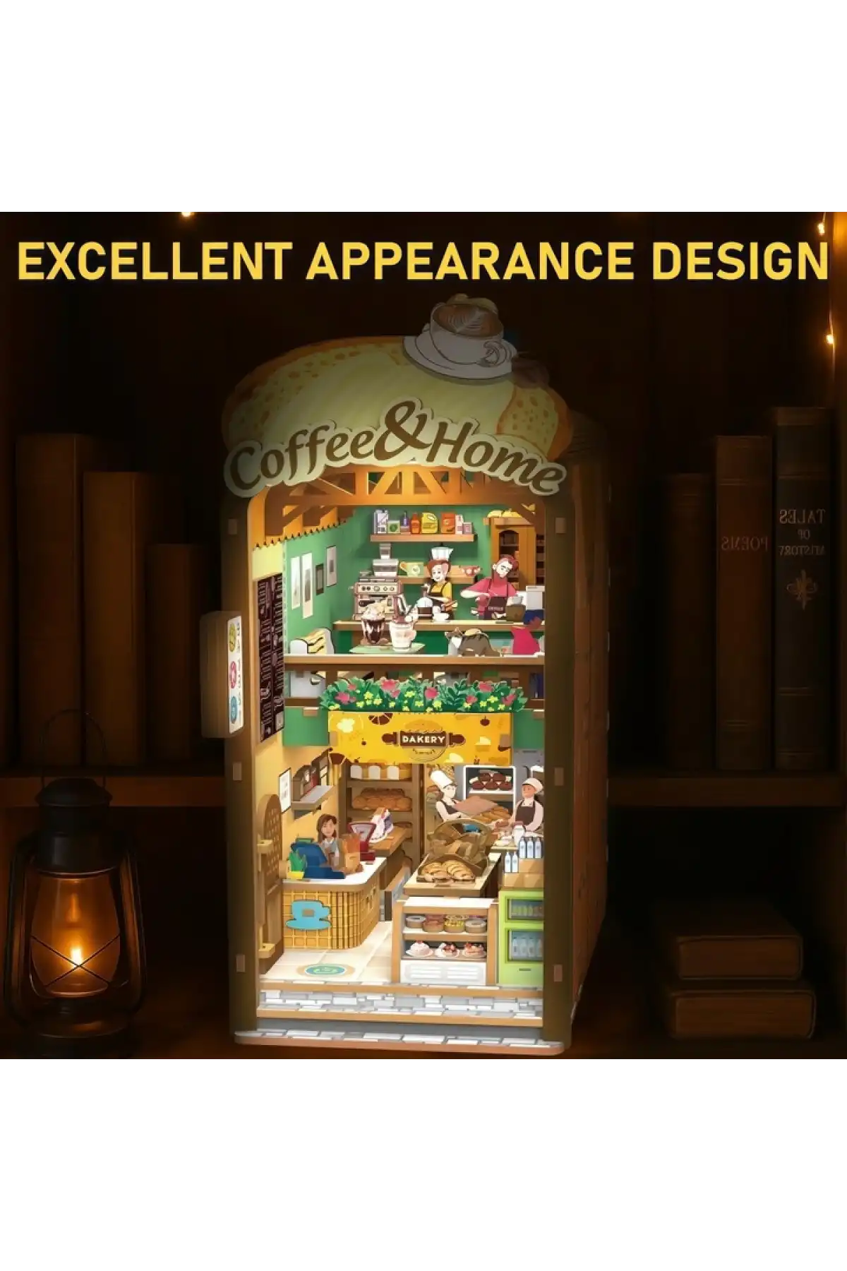 3D Puzzle Ahşap Minyatür Maket Kiti DIY Kendin Yap Cafe ve Ev Işıklı 213 Parça
