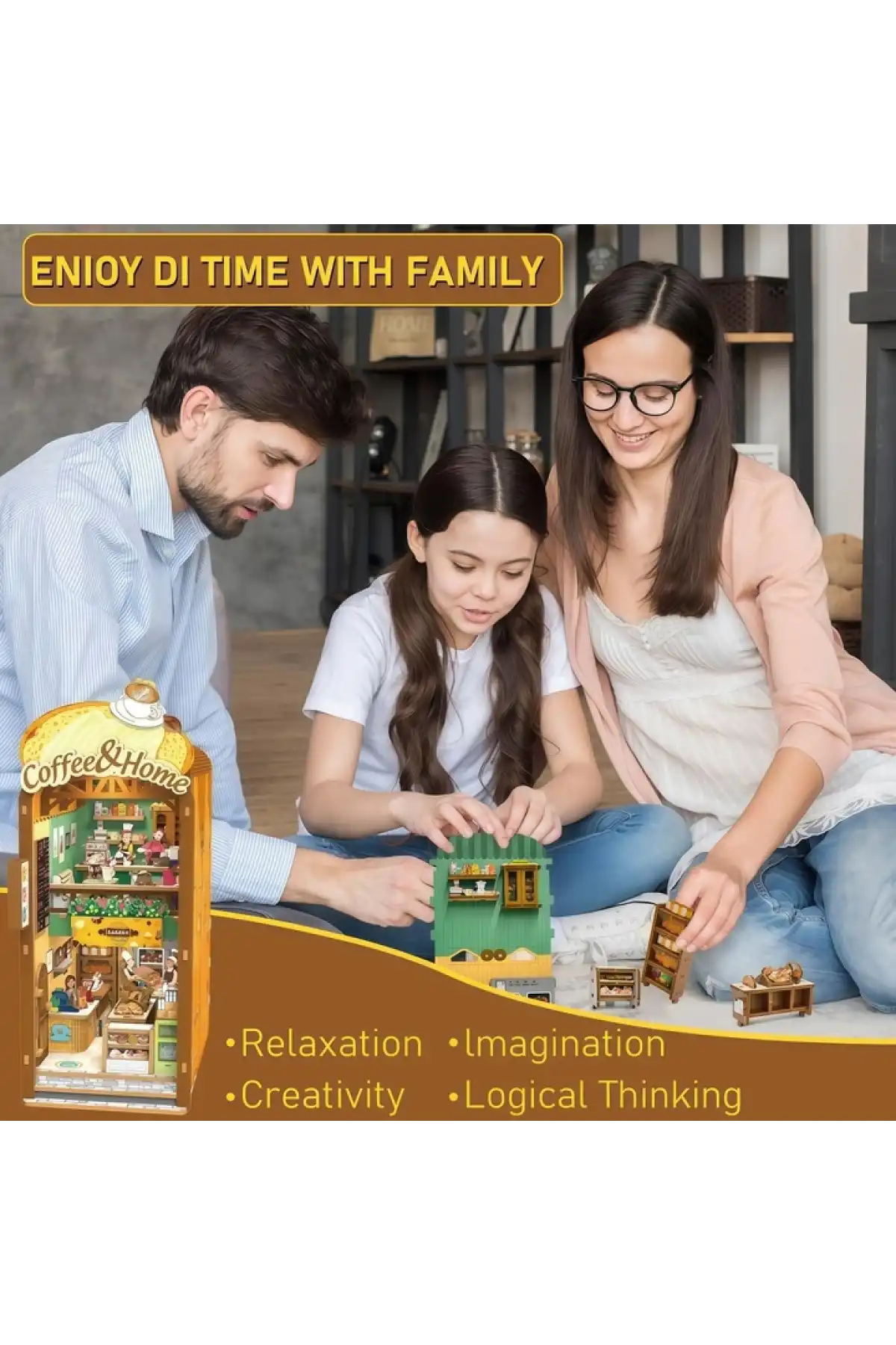 3D Puzzle Ahşap Minyatür Maket Kiti DIY Kendin Yap Cafe ve Ev Işıklı 213 Parça