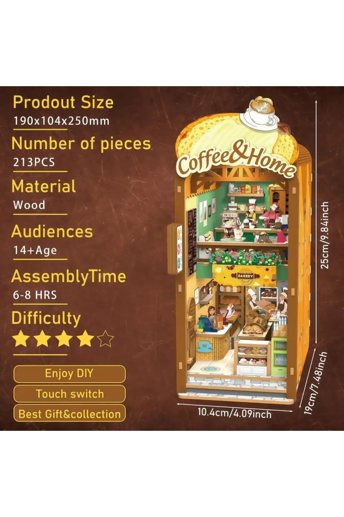 3D Puzzle Ahşap Minyatür Maket Kiti DIY Kendin Yap Cafe ve Ev Işıklı 213 Parça