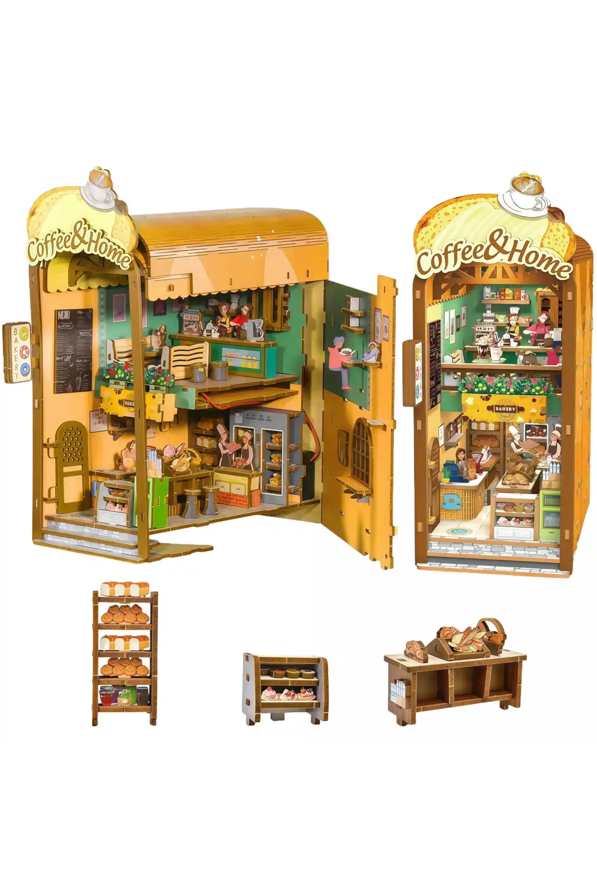 3D Puzzle Ahşap Minyatür Maket Kiti DIY Kendin Yap Cafe ve Ev Işıklı 213 Parça