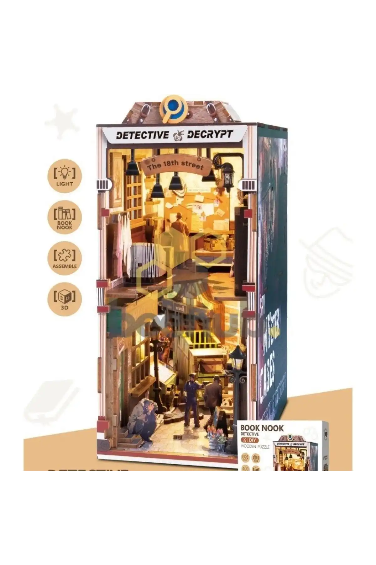 3D Puzzle Ahşap Minyatür Maket Kiti DIY Kendin Yap Dedektif Büro Işıklı 234 Parça
