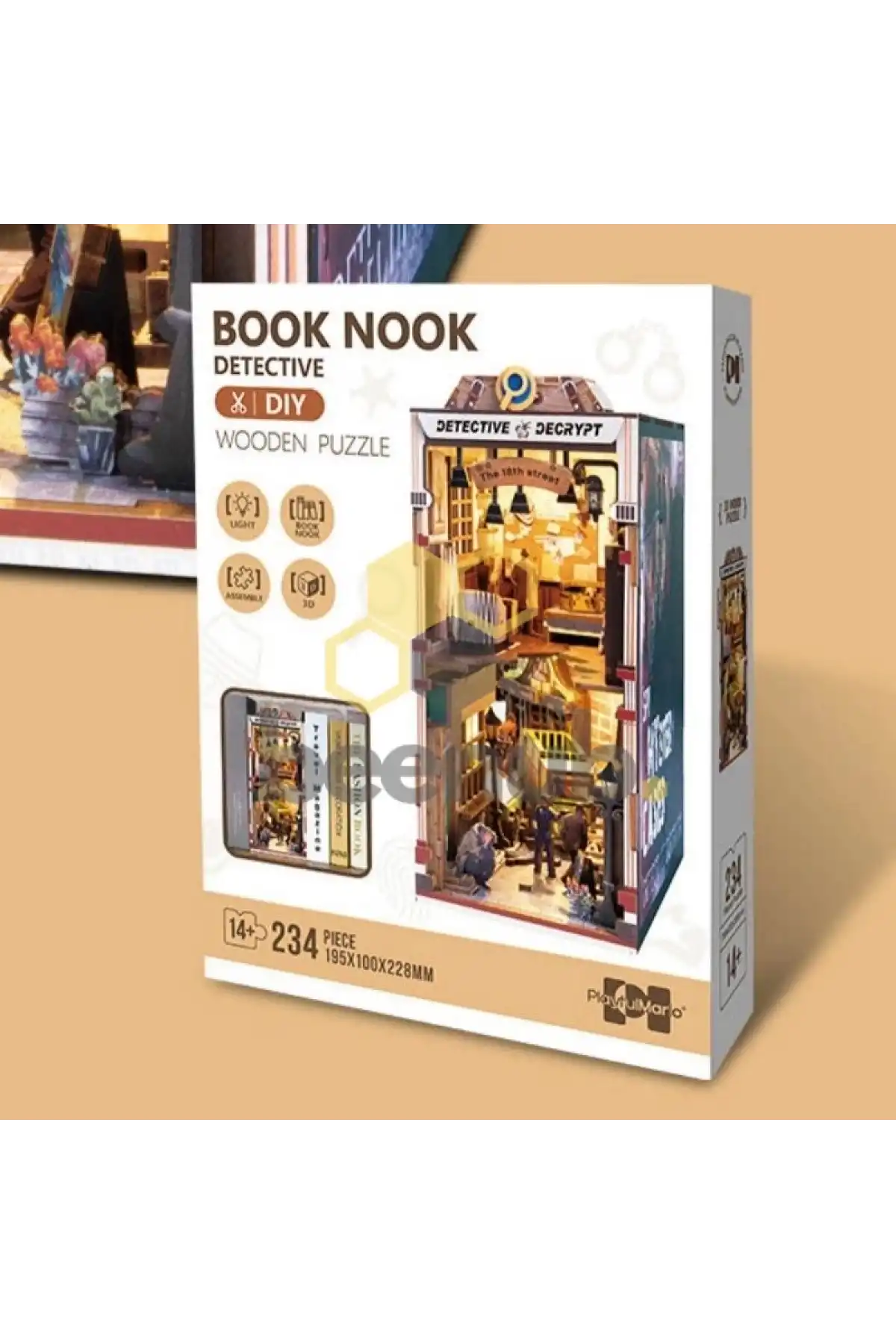 3D Puzzle Ahşap Minyatür Maket Kiti DIY Kendin Yap Dedektif Büro Işıklı 234 Parça