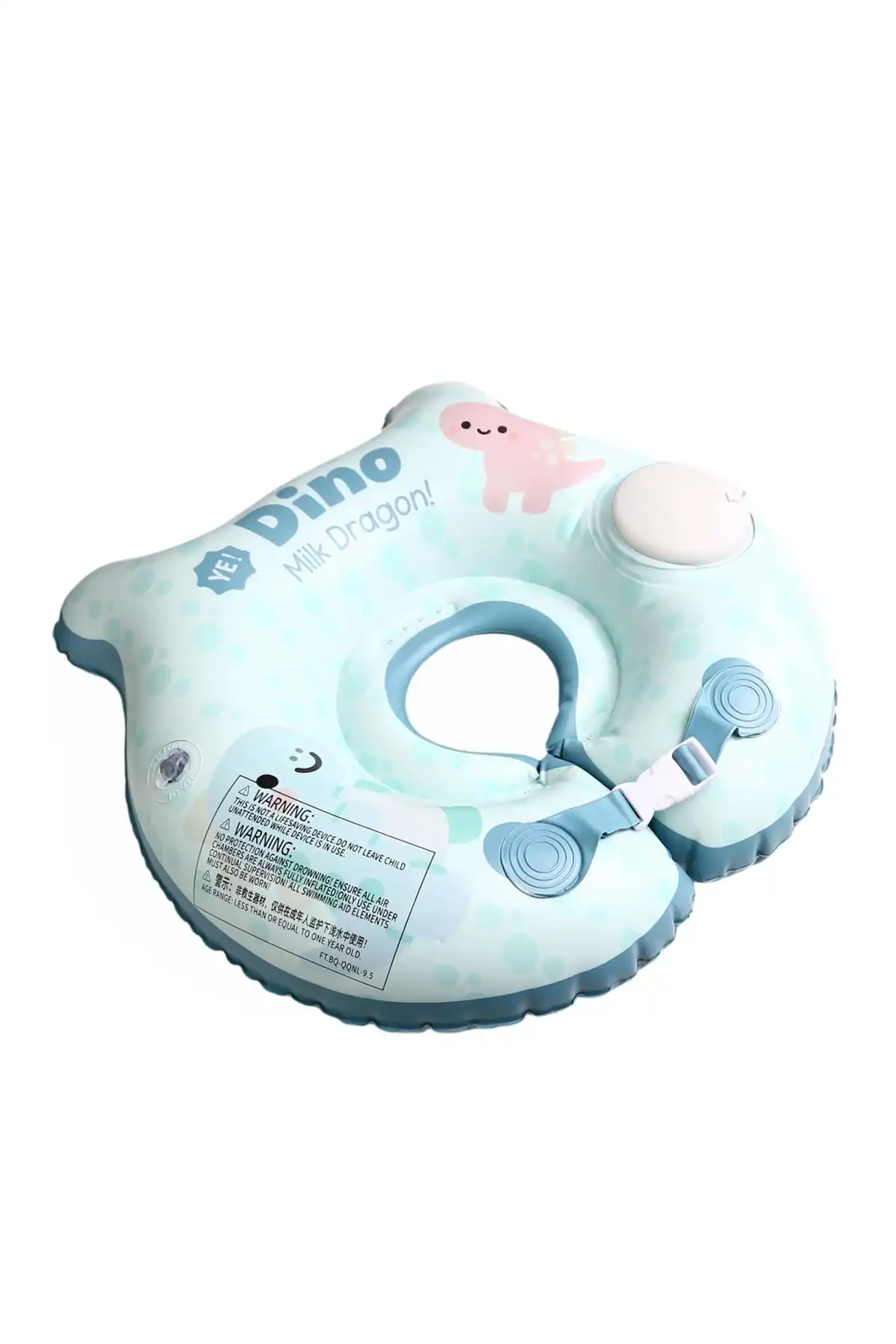 ToyFlyer Bas-Şişir Mavi Dino Bebek Boyun Yüzme Simidi – Çift Tokalı 0-12 Ay NR014