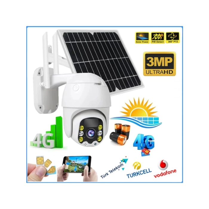 Radex Rx-14 3mp 4K 4g Sim Kartlı Güneş Panel Dual Lens Solar Mikrofon 360 Ptz Güvenlik Kamera