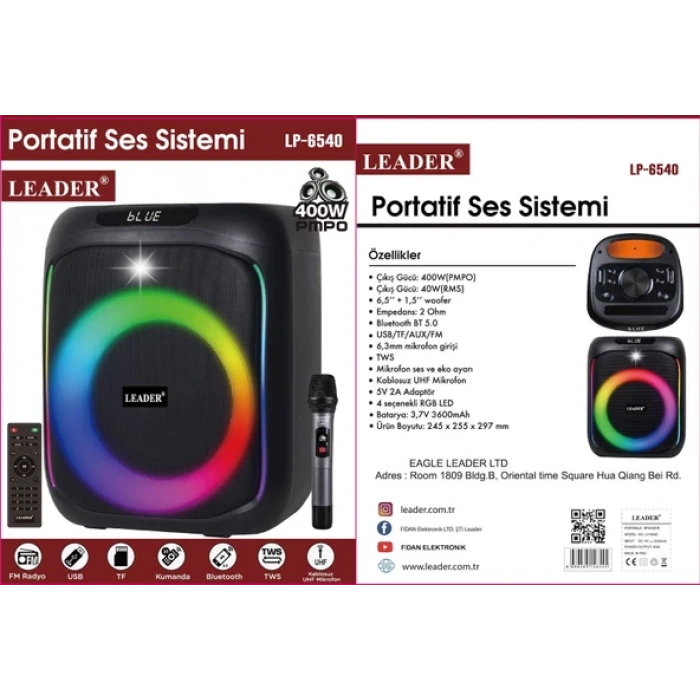 Leader LP-6540 Portatif Aktif Ses Sistemi