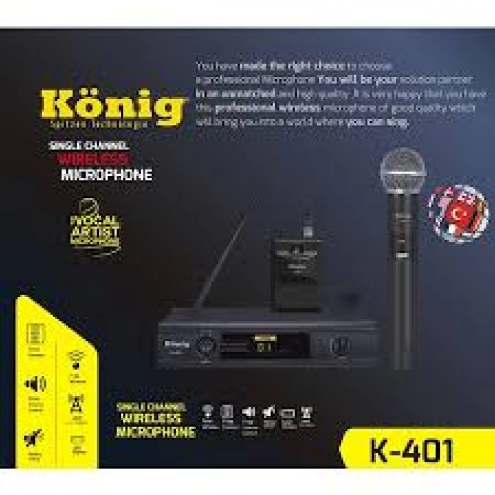 König K-401 EL UHF Kablosuz Mikrofon Seti