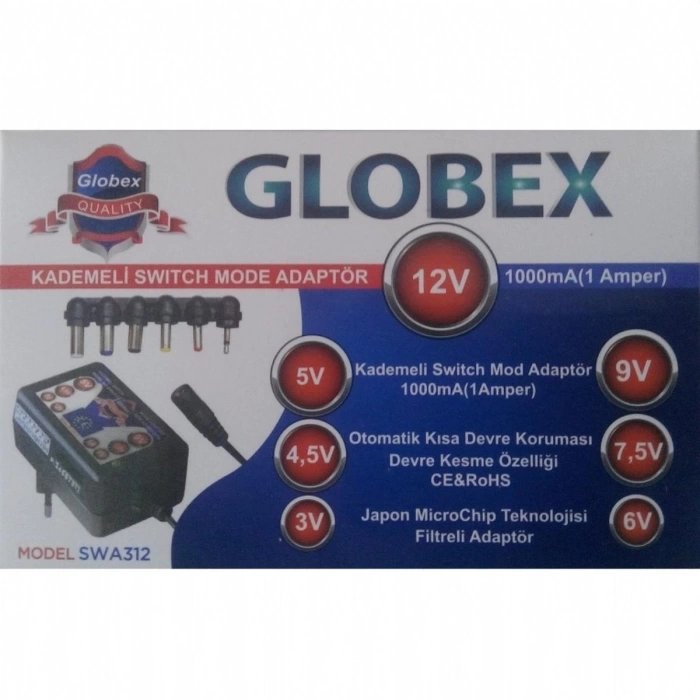 Globex SWA312 0-12 Volt 1 Amper Çok Uçlu Kademeli Switch Mode Adaptör