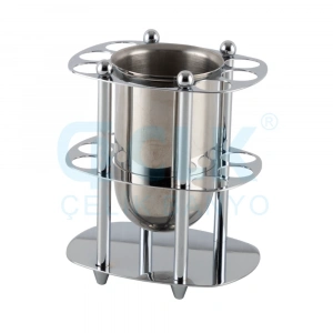 50-076 - DESEN METAL SET ÜSTÜ DİŞ FIRÇALIK KROM BARDAKLI