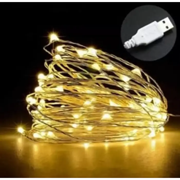 3 Metre USB Gün Işığı Peri LED - 5V DC Dekoratif Aydınlatma Sistemi - Esnek Bakır Tel