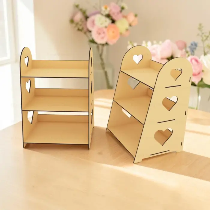 3 Raflı MDF Ahşap Masaüstü Teşhir ve Organizer Standı
