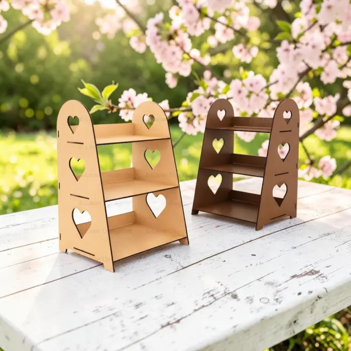 3 Raflı MDF Ahşap Masaüstü Teşhir ve Organizer Standı