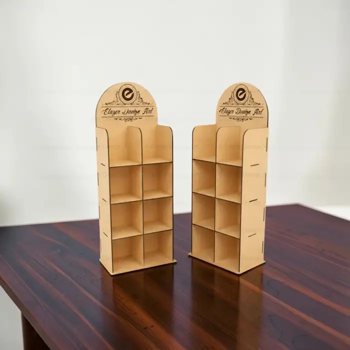 4 Raflı 8 Bölmeli MDF Ahşap Masaüstü Teşhir ve Organizer Standı
