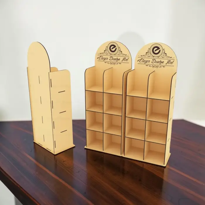 4 Raflı 8 Bölmeli MDF Ahşap Masaüstü Teşhir ve Organizer Standı