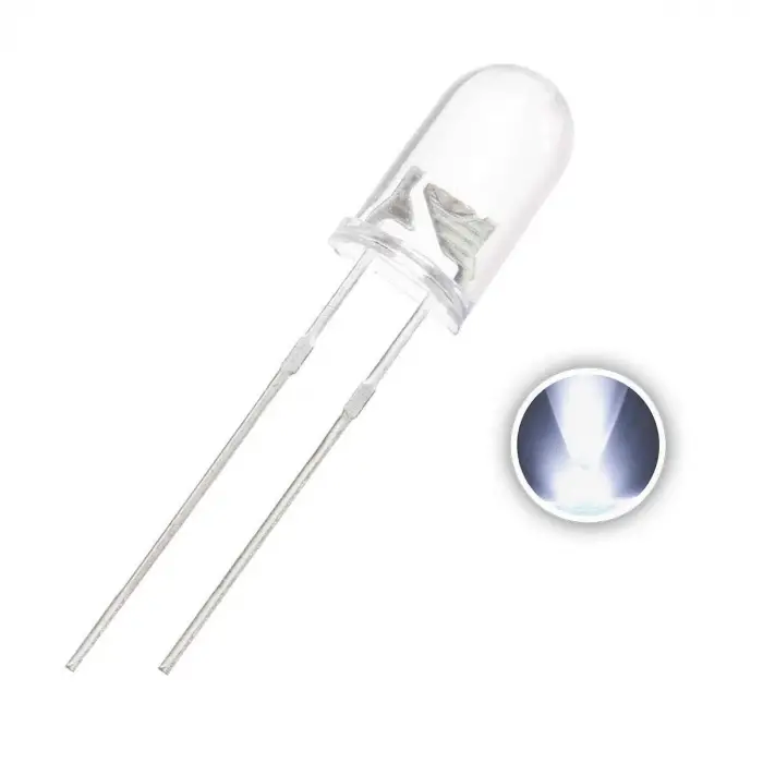 5mm Şeffaf Beyaz LED - Yüksek Parlaklık - Modern Aydınlatma ve Teknik Sinyalizasyon Diyodu