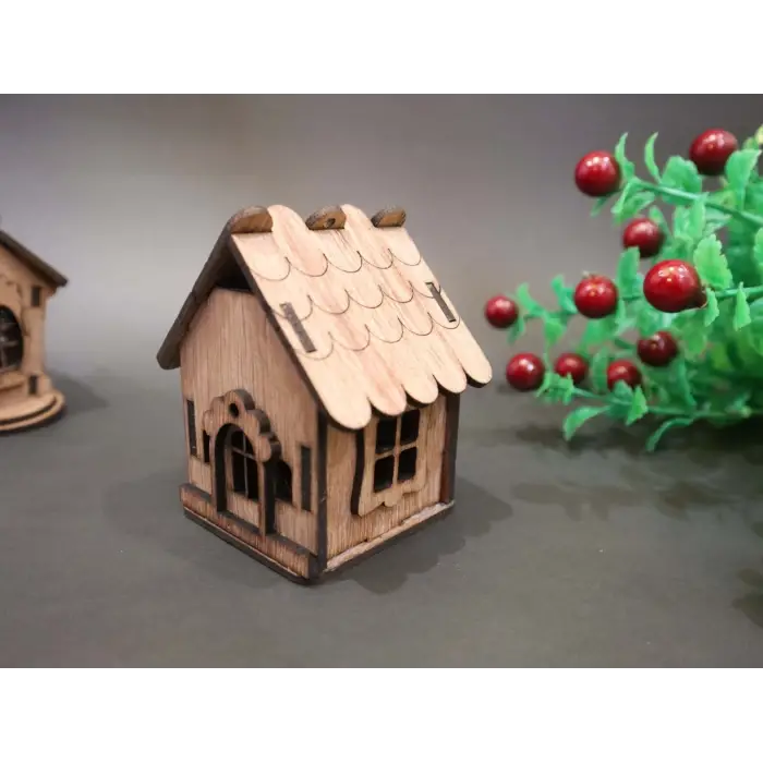 Boyanabilir Mini Ahşap Ev Maketi - 3mm MDF Lazer Kesim Etkinlik Seti