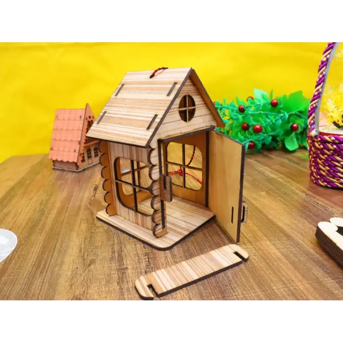 Boyanabilir Minyatür Ahşap Ev Maketi - 3mm MDF Lazer Kesim Hobi Seti